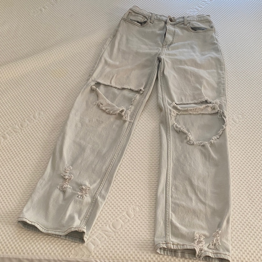 Distressed Light Gray/Blue Women Jeans